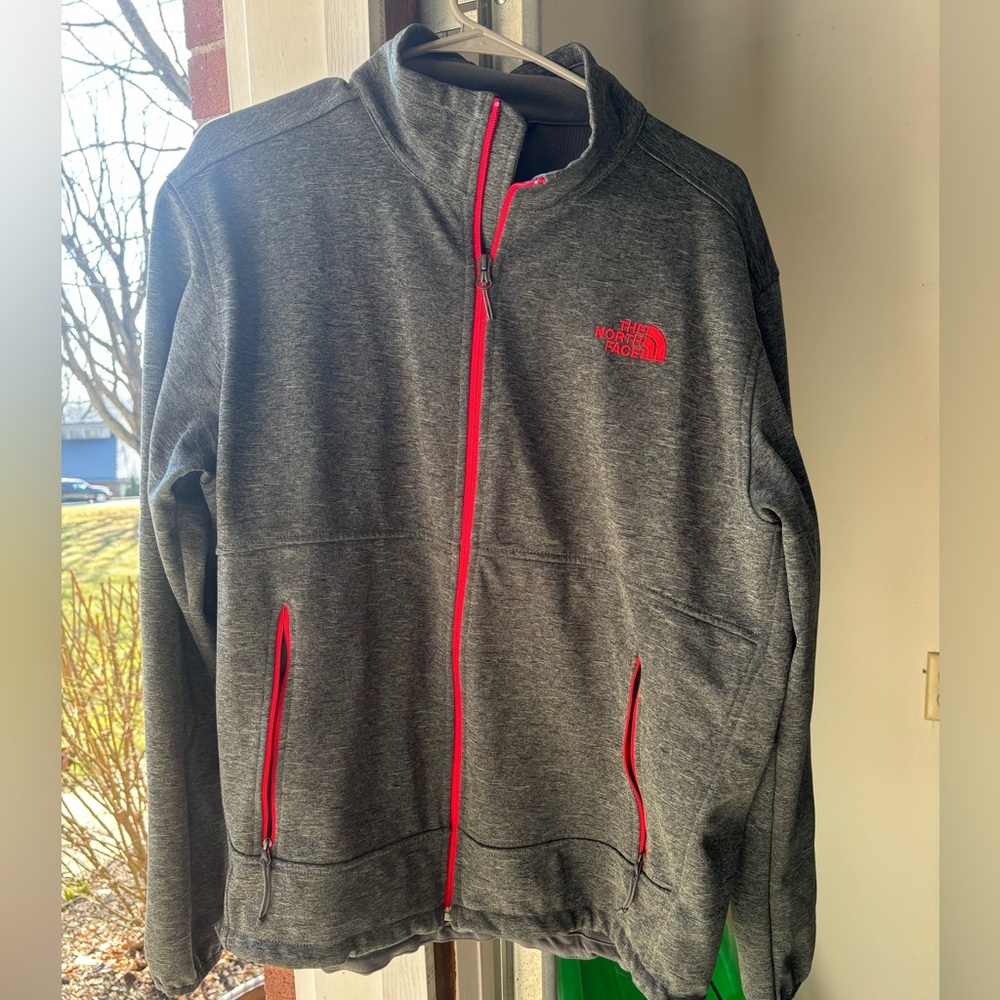 The North Face Men's Gray Jacket with Red Accents